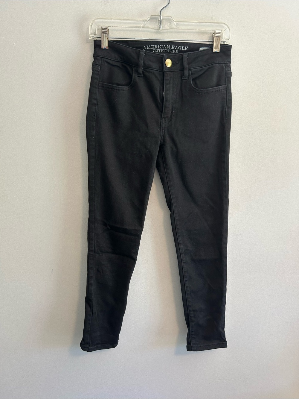 American eagle 2 LONG Black denim high rise crop Skinny Jeans AEO x denim